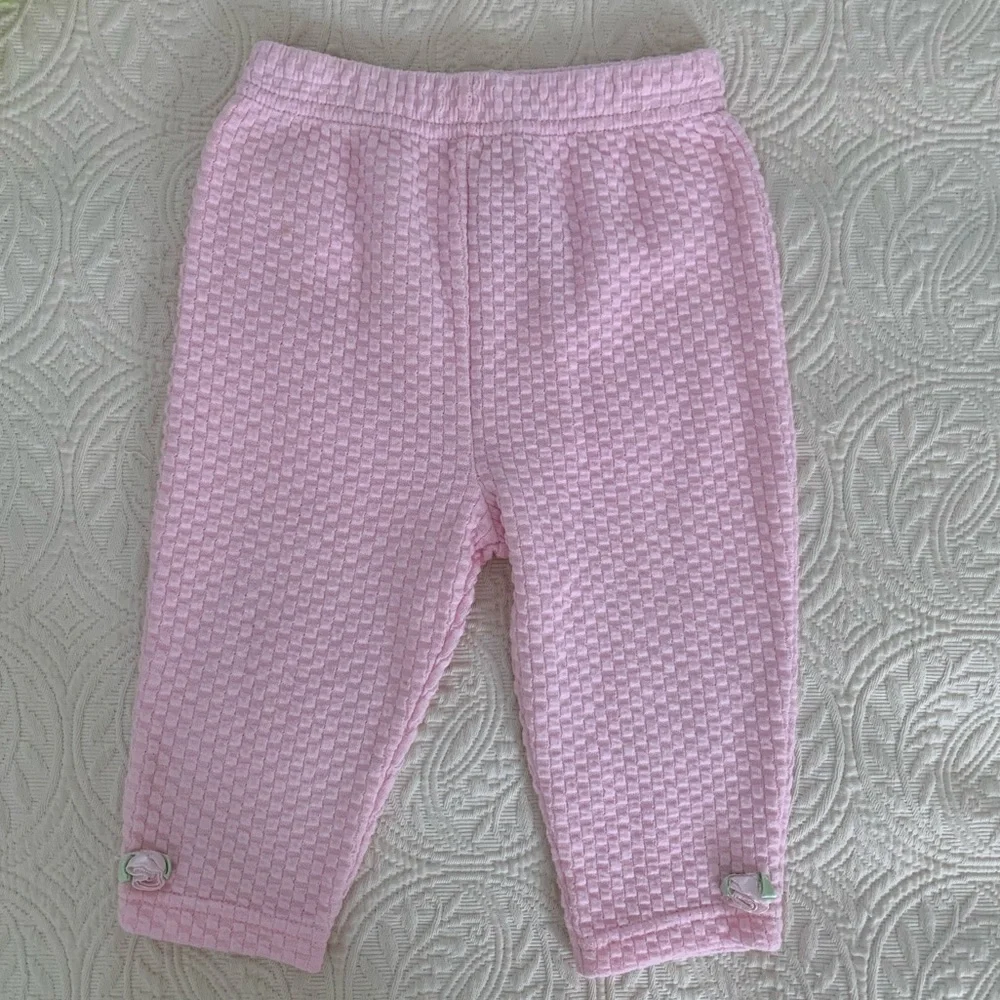 Vintage 90s Pants Set Girls 6-9M Pink 2 PC Skirted Bodysuit Outfit Textured Rose